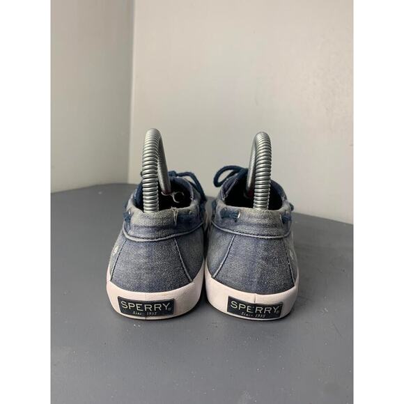 Sperry Boys Blue Canvas Boat Shoes Size 3.5 With White Rubber Sole - Picture 3 of 8